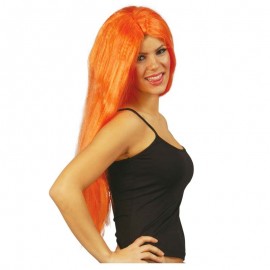 Peluca de melena lisa naranja