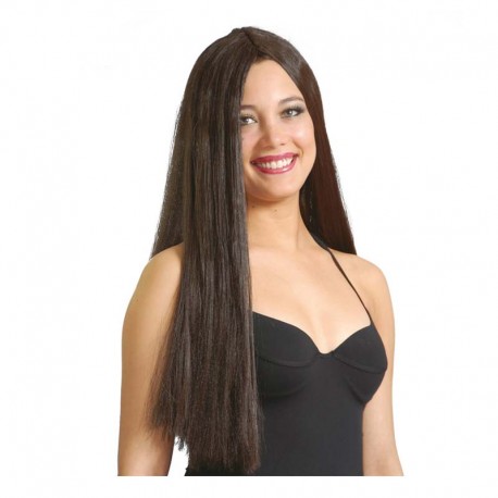 Peluca de melena lisa caoba