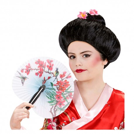 Peluca de Geisha con flores