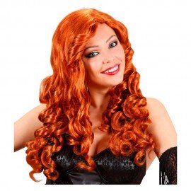 Peluca de melena ondulada larga peliroja