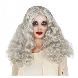Peluca de bruja rizada gris