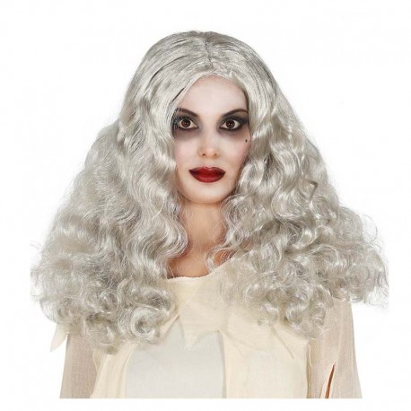 Peluca de bruja rizada gris