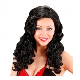 Peluca de melena ondulada larga negra