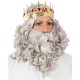 Conjunto de peluca+barba rey mago lujo gris