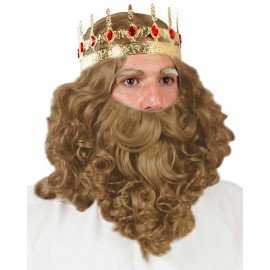 Conjunto de peluca+barba rey mago lujo castaña